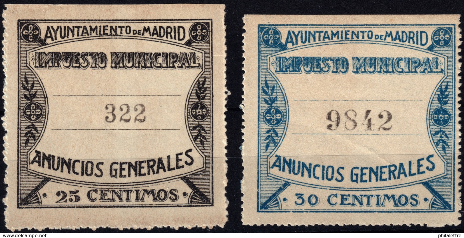 ESPAGNE / ESPANA / SPAIN - MADRID "IMPUESTO MUNICIPAL" Annuncios Generales 25c Y 30c - Nuevo - Fiscaux