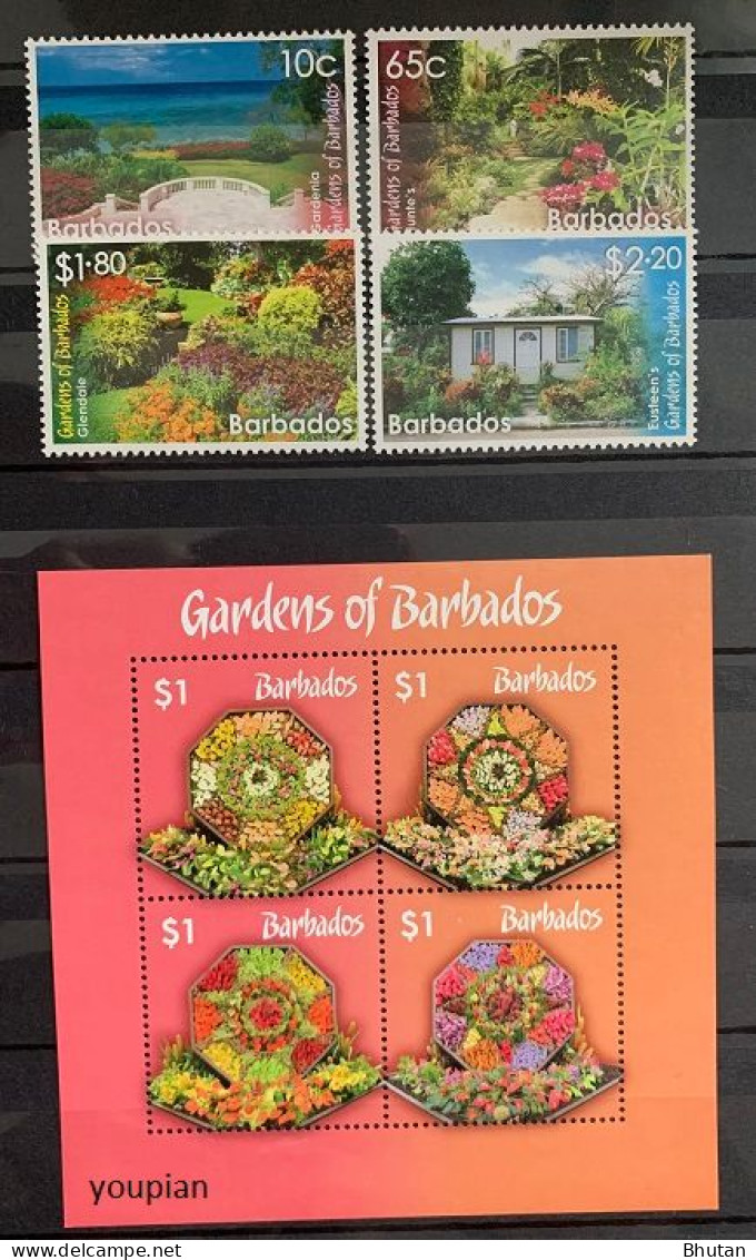 Barbados 2014, Gardens Of Barbados, MNH S/S And Stamps Set - Barbados (1966-...)