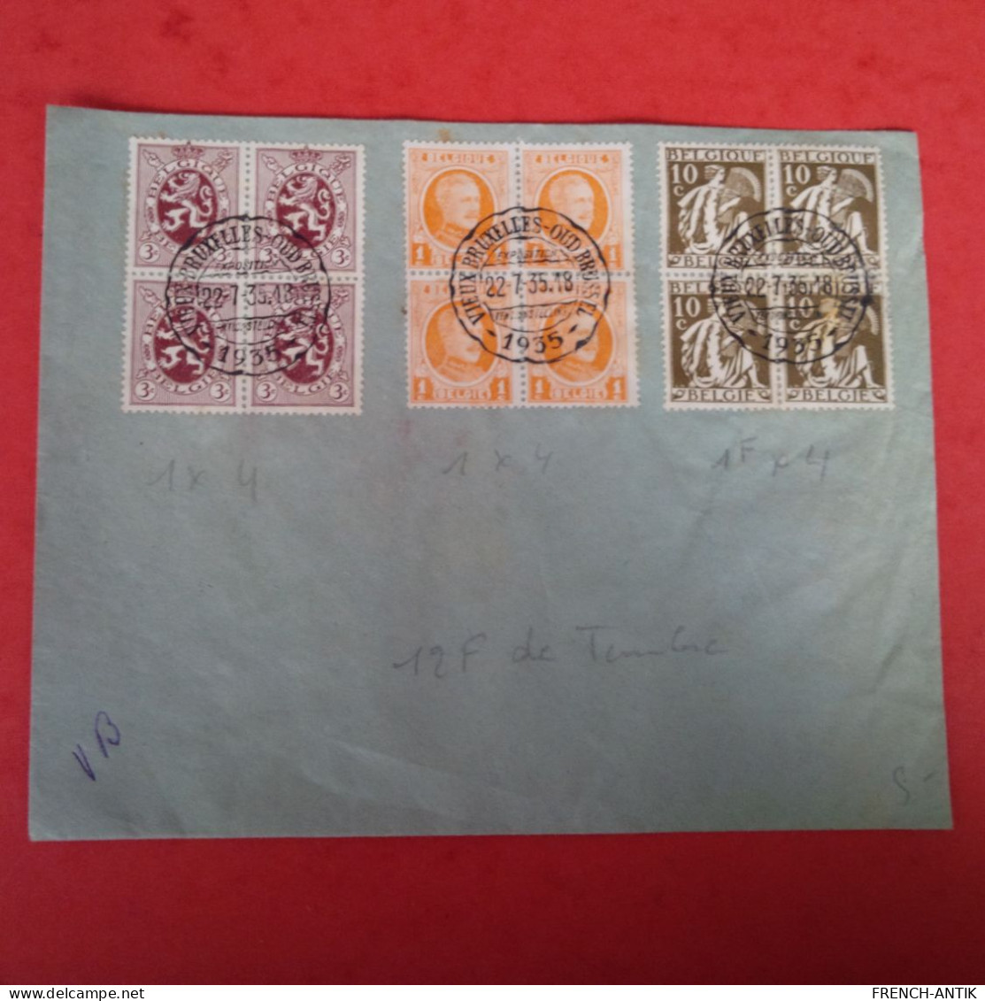 LETTRE BELGIQUE 4 BLOCS 1935 VIEUX BRUXELLES - Storia Postale