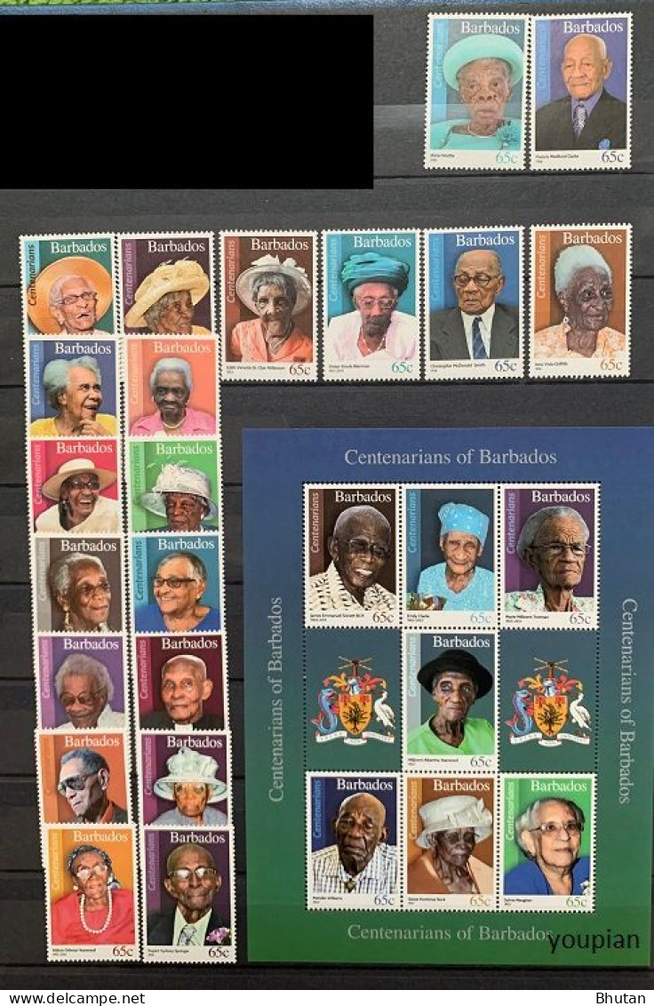 Barbados 2016, Centenarians Of Barbados, MNH S/S And Stamps Set - Barbados (1966-...)