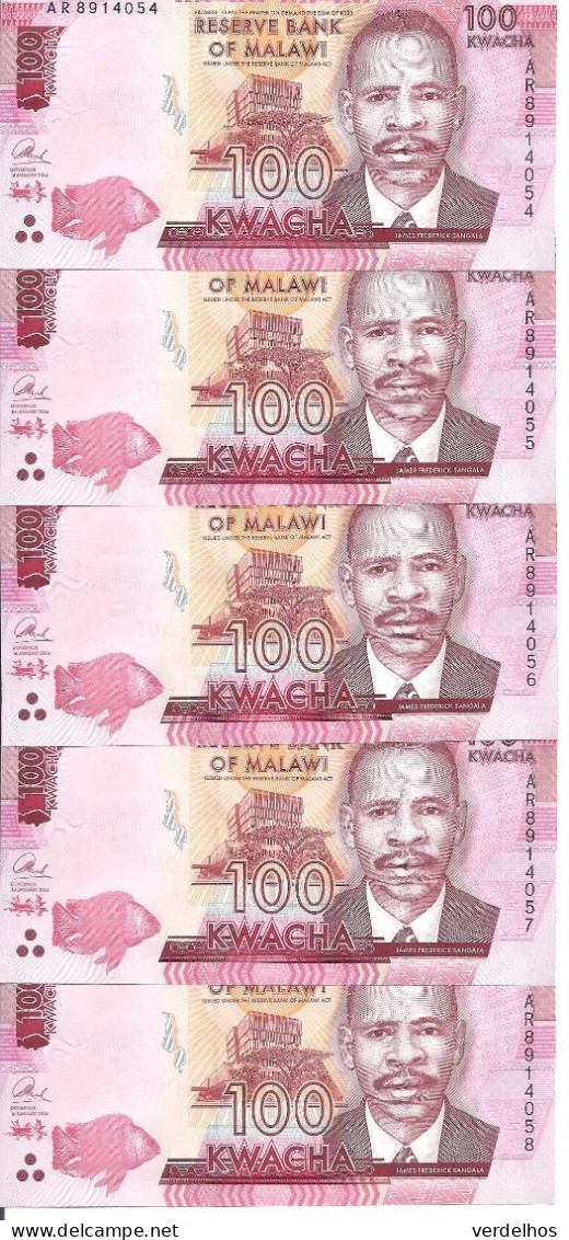 MALAWI 100 KWACHA 2014 UNC P 65 A ( 5 Billets ) - Malawi