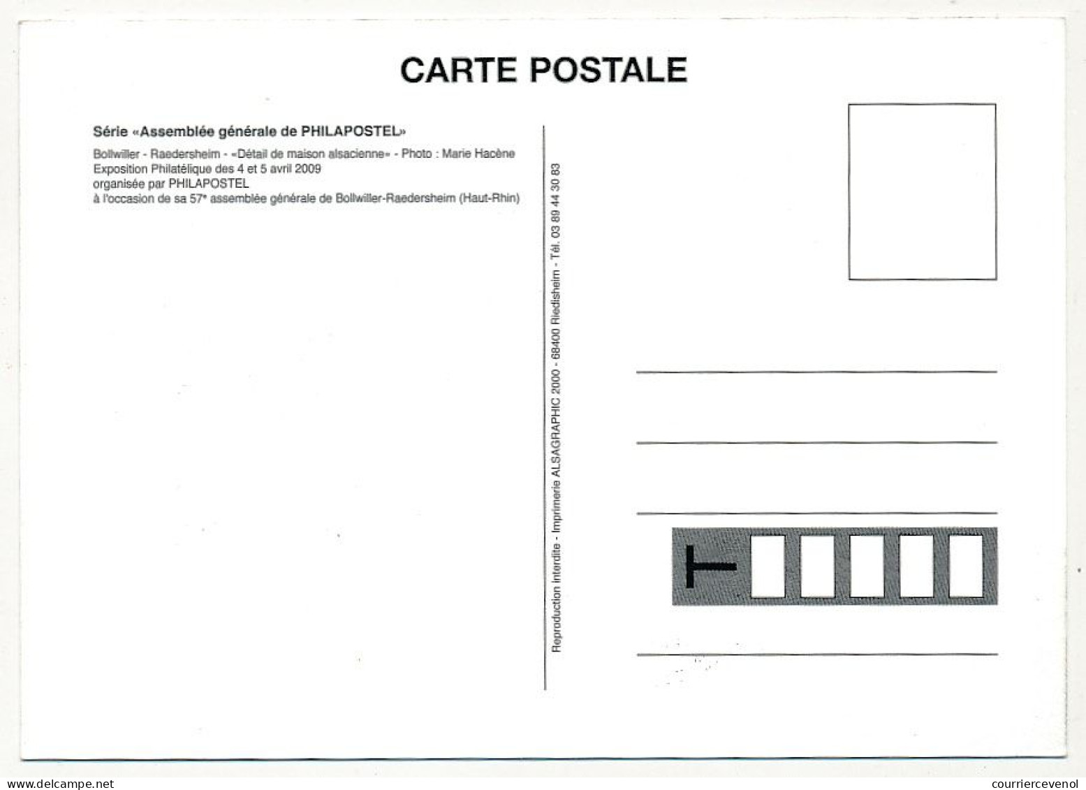 FRANCE - Carte Commémorative 57ème Assemblée Générale De Philapostel - Raedersheim 2/5 Avril 2009 - Etiquette ATM - 2010-... Viñetas De Franqueo Illustradas