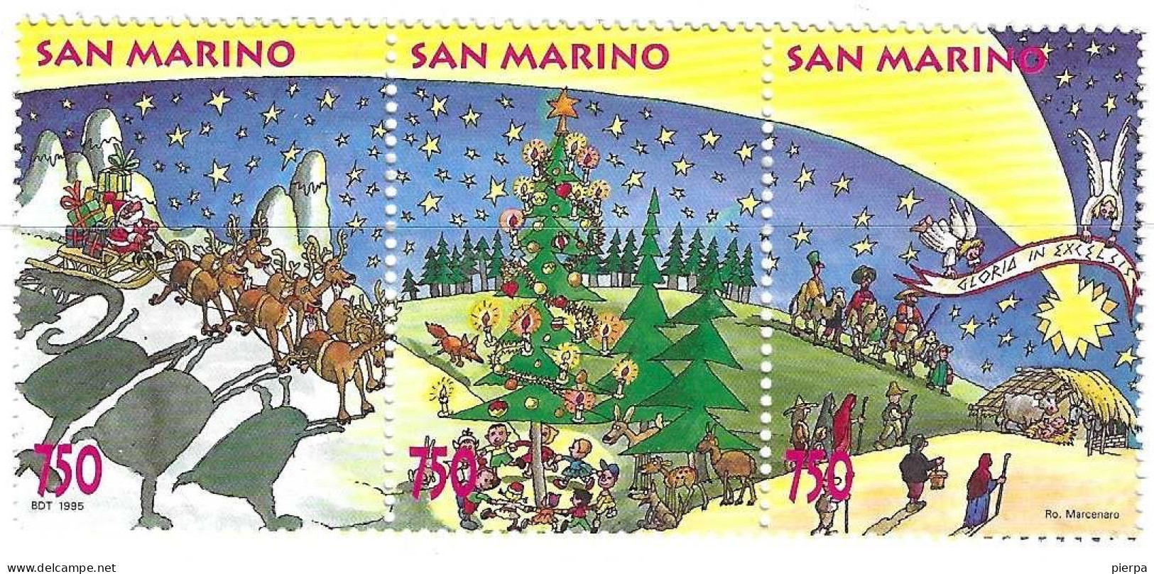 SAN MARINO - 1995 - NATALE - TRITTICO - NUOVO MNH**( YVERT 1429\3- MICHEL 1636\8 - SS  1478\80) - Luftpost