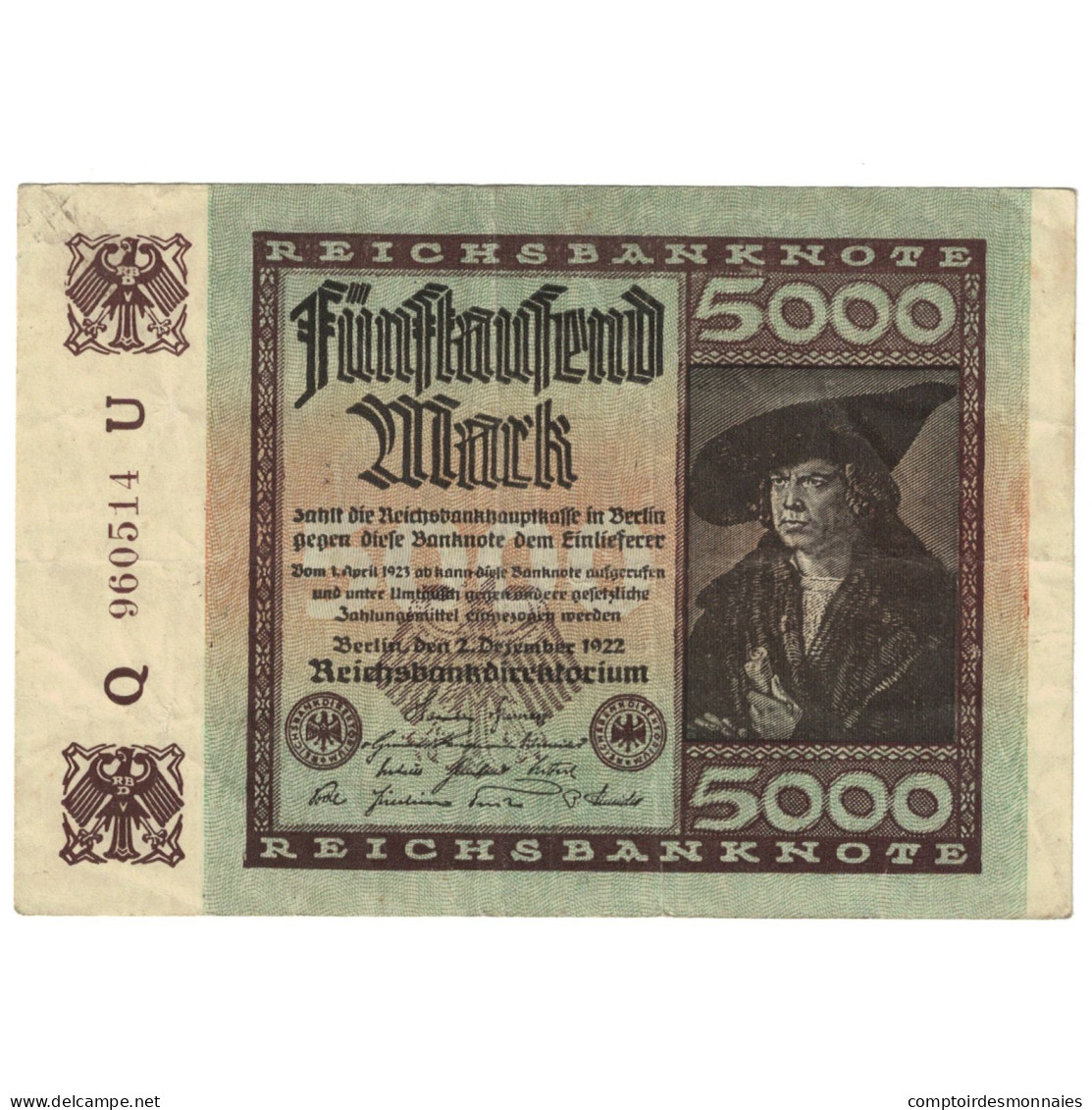 Billet, Allemagne, 5000 Mark, 1922, 1922-12-02, KM:81a, SUP - 5000 Mark