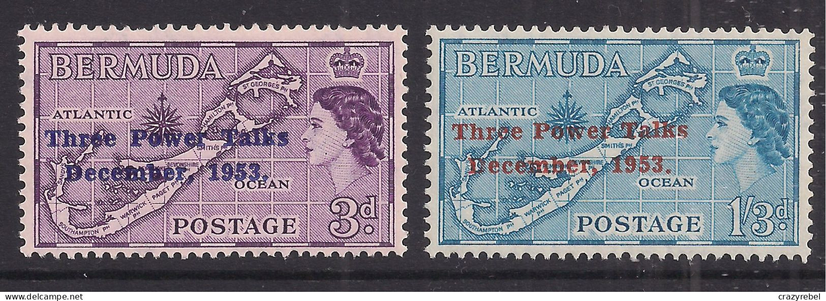 Bermuda 1953 QE2 Pair Three Power Talks MNH SG 152-153 ( L741 ) - Bermuda