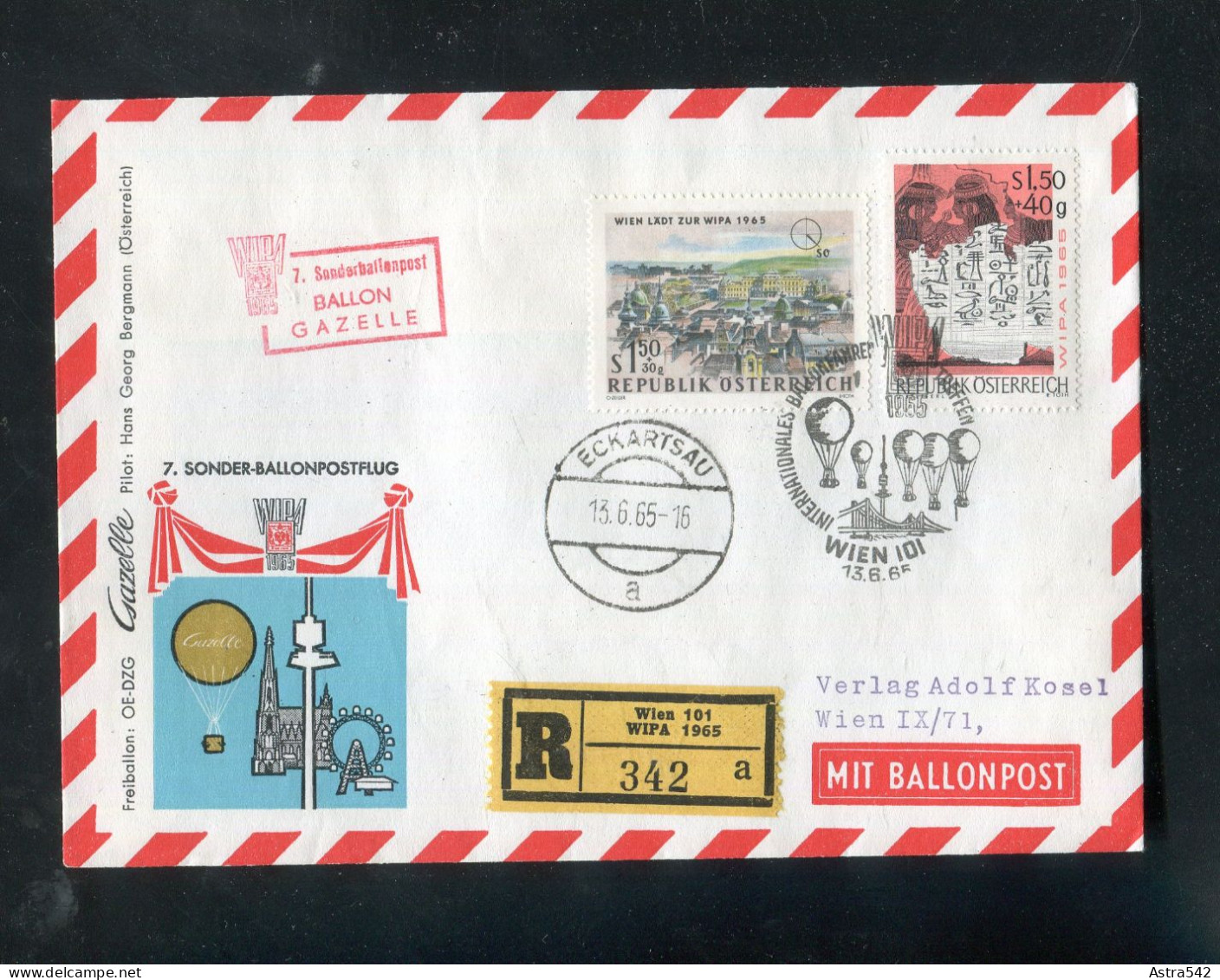 "OESTERREICH" 1965, Sonder-Ballonpostflugbrief Per Einschreiben (50030) - Ballonpost