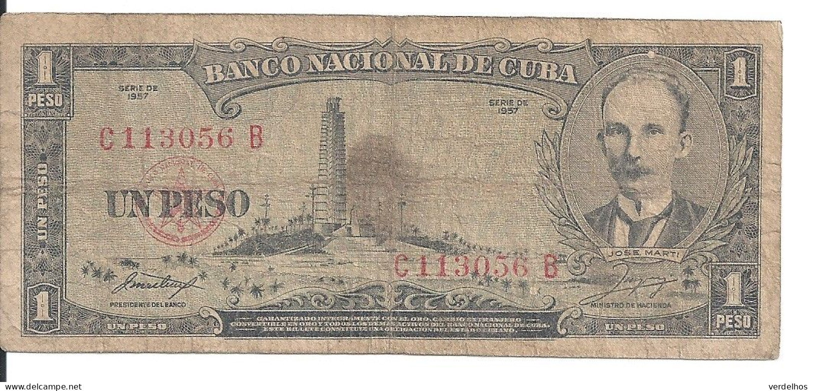 CUBA 1 PESO 1957 VG+ P 87 B - Cuba
