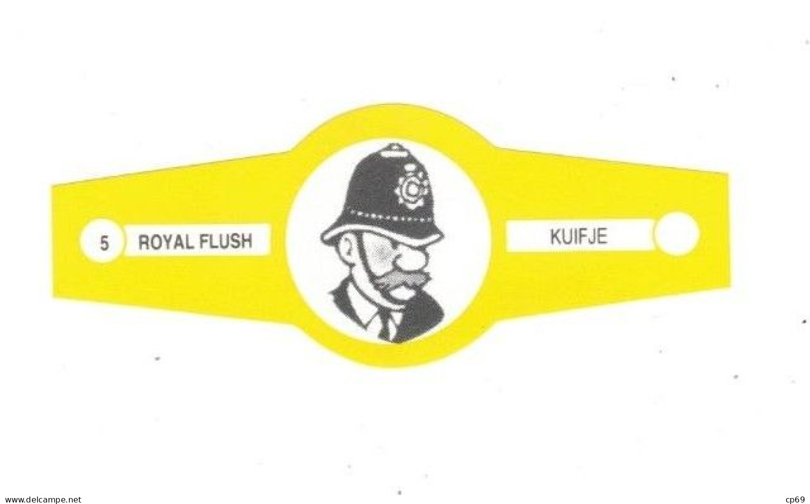 5) Bague De Cigare Série Tintin Jaune Blanche Royal Flush Kuifje Agent De Police En Superbe.Etat - Advertisement