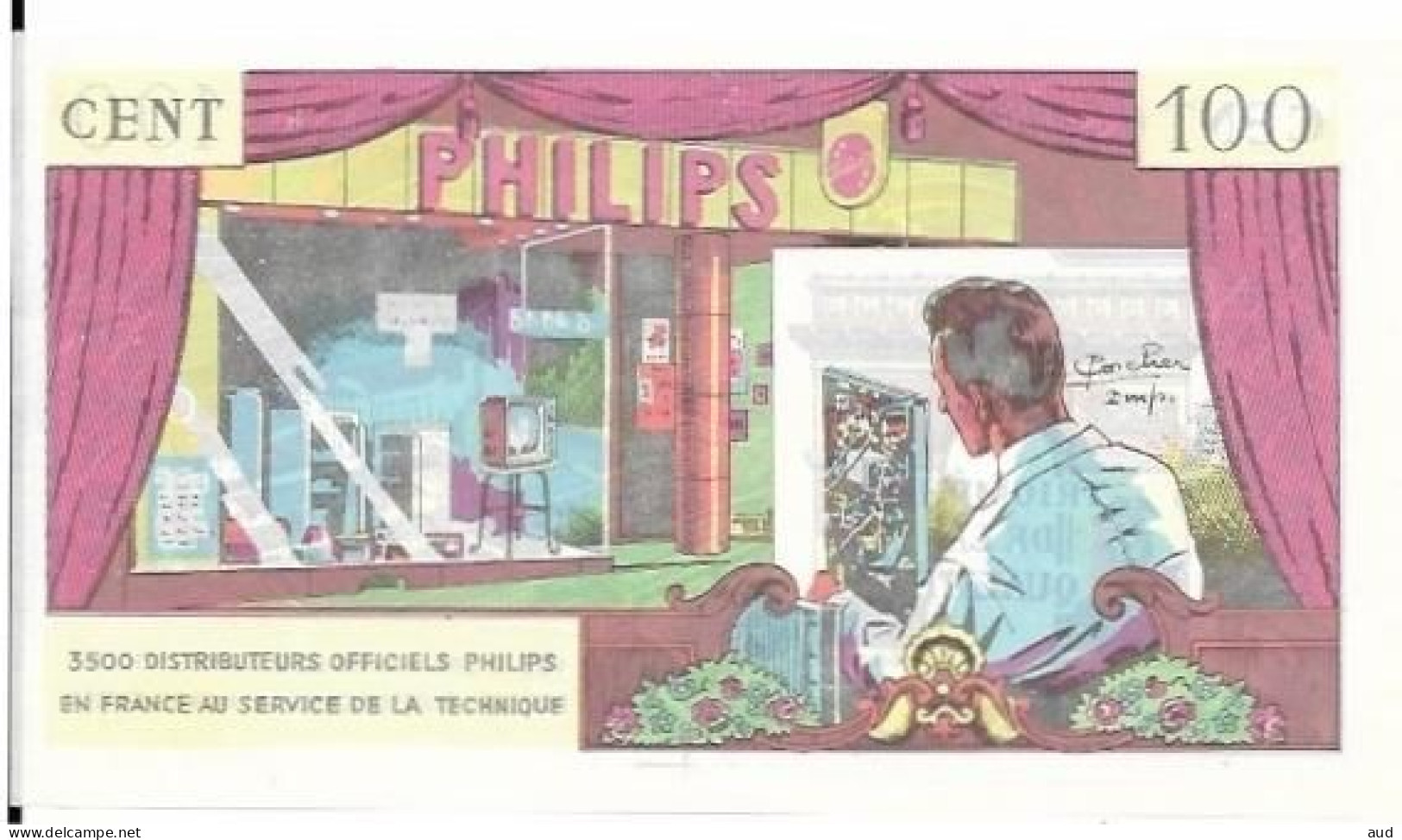 BILLET PUBLICITAIRE 100 Fr PHILIPS  VUE D UNE PARTIE DES USINES - Specimen