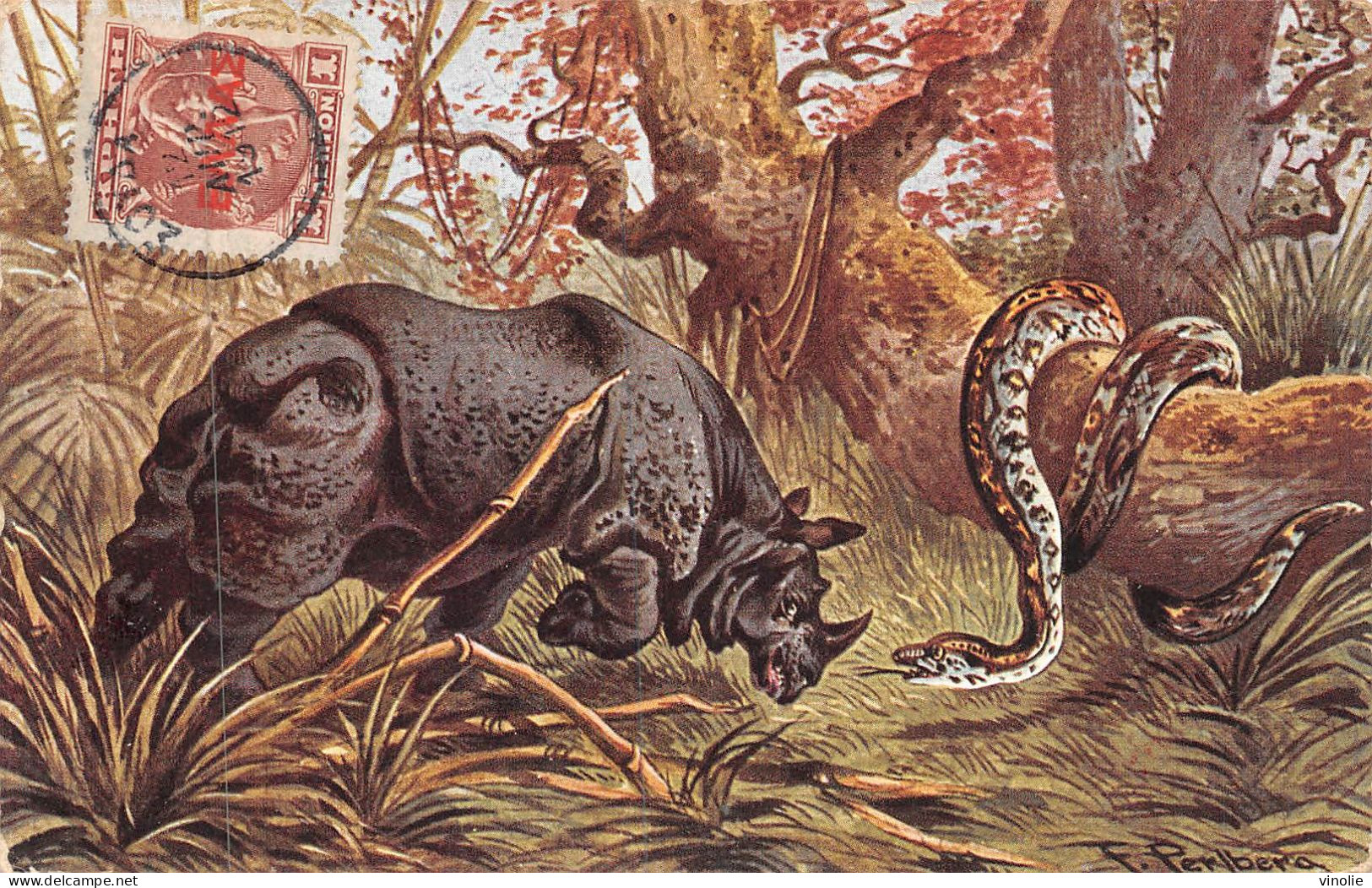 24-1680 : CARTE ILLUSTREE. RHINOCEROS. ET SERPENT - Rhinocéros