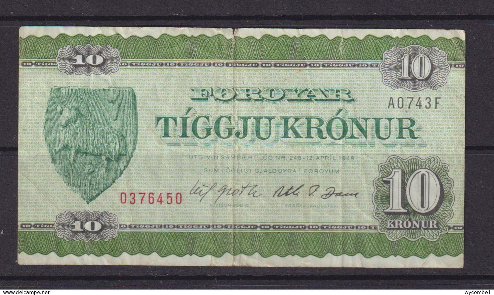 FAROE ISLANDS -  1974 10 Kronur Circulated Banknote - Islas Faeroes