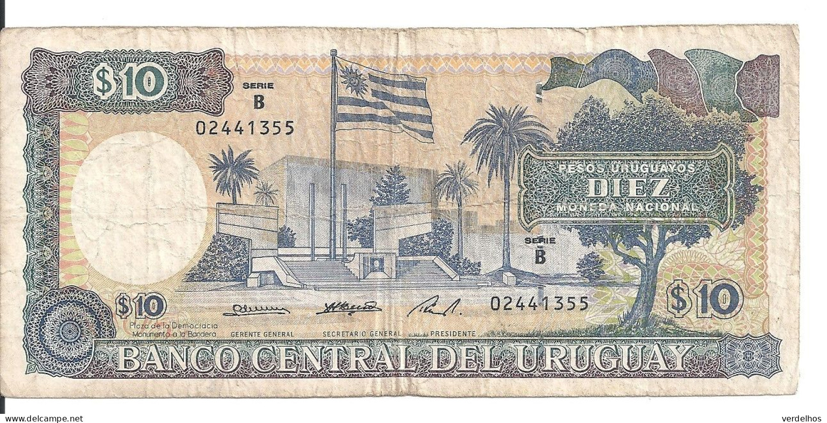 URUGUAY 10 PESOS ND1995 VF P 73B B - Uruguay