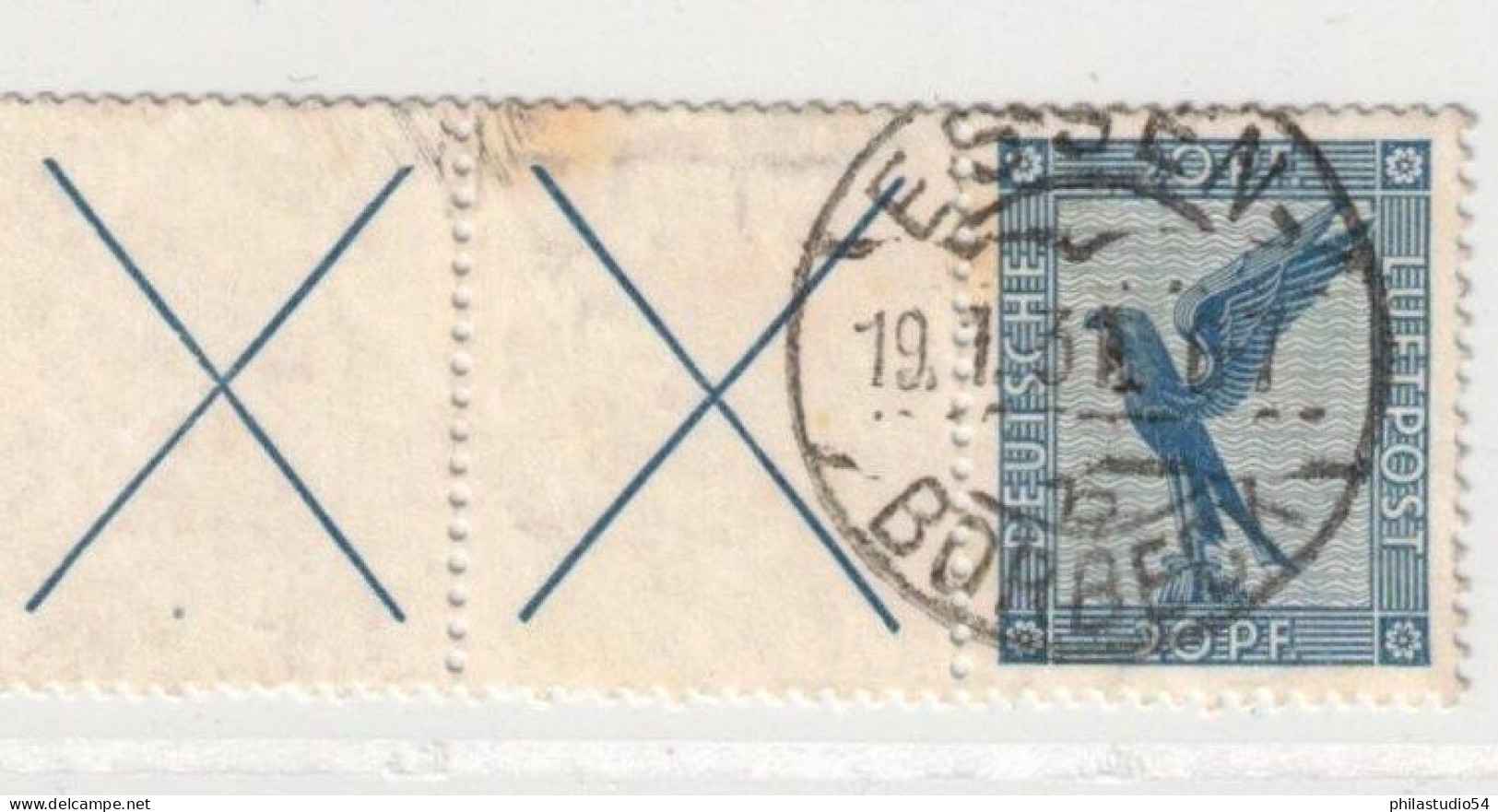 1930, 20 Pfg- LuPo Zusammendruck Mit 2 Andreaskreuzen  Gestempelt - Se-Tenant