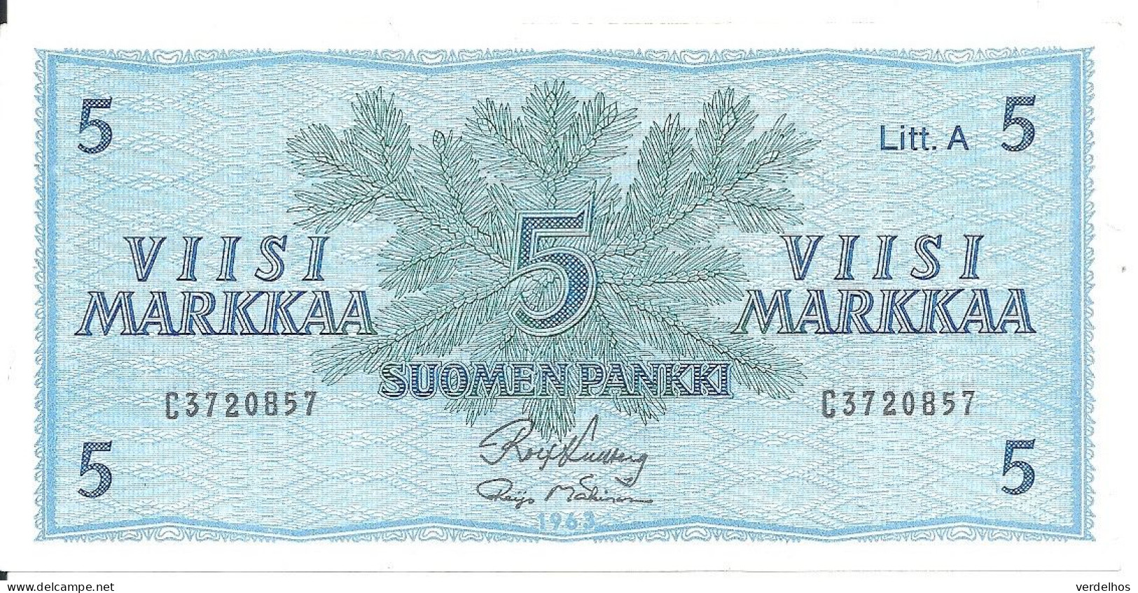 FINLANDE 5 MARKKA 1963 AUNC P 103 - Finnland