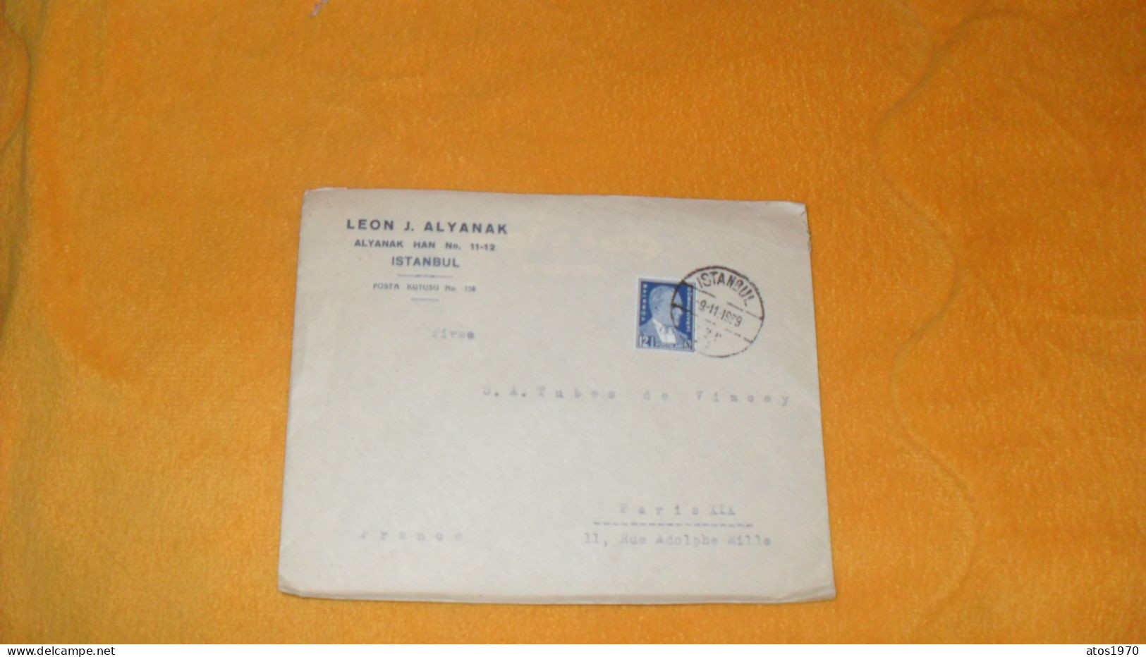 ENVELOPPE ANCIENNE DE 1939../ LEON J. ALYANAK ISTANBUL POUR PARIS..CACHET + TIMBRE - Covers & Documents