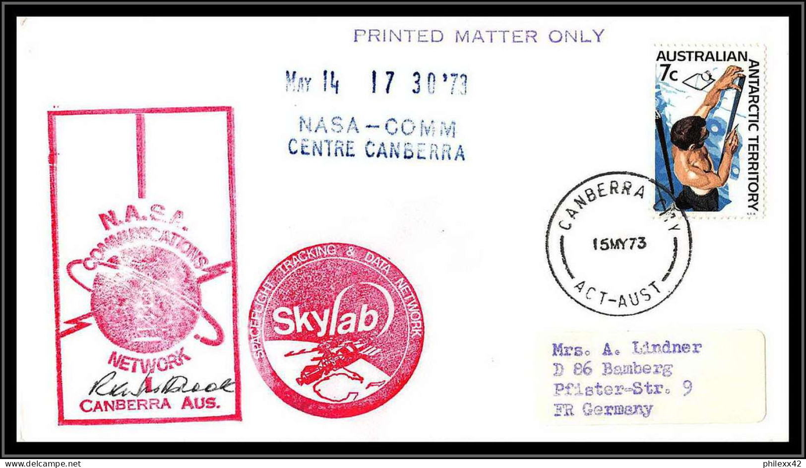 65785 Skylab SL-1 15/5/1973 Launch Canberra Australian Antarctic Territory Australia Australie Signé Signed Lettre Cover - Oceania