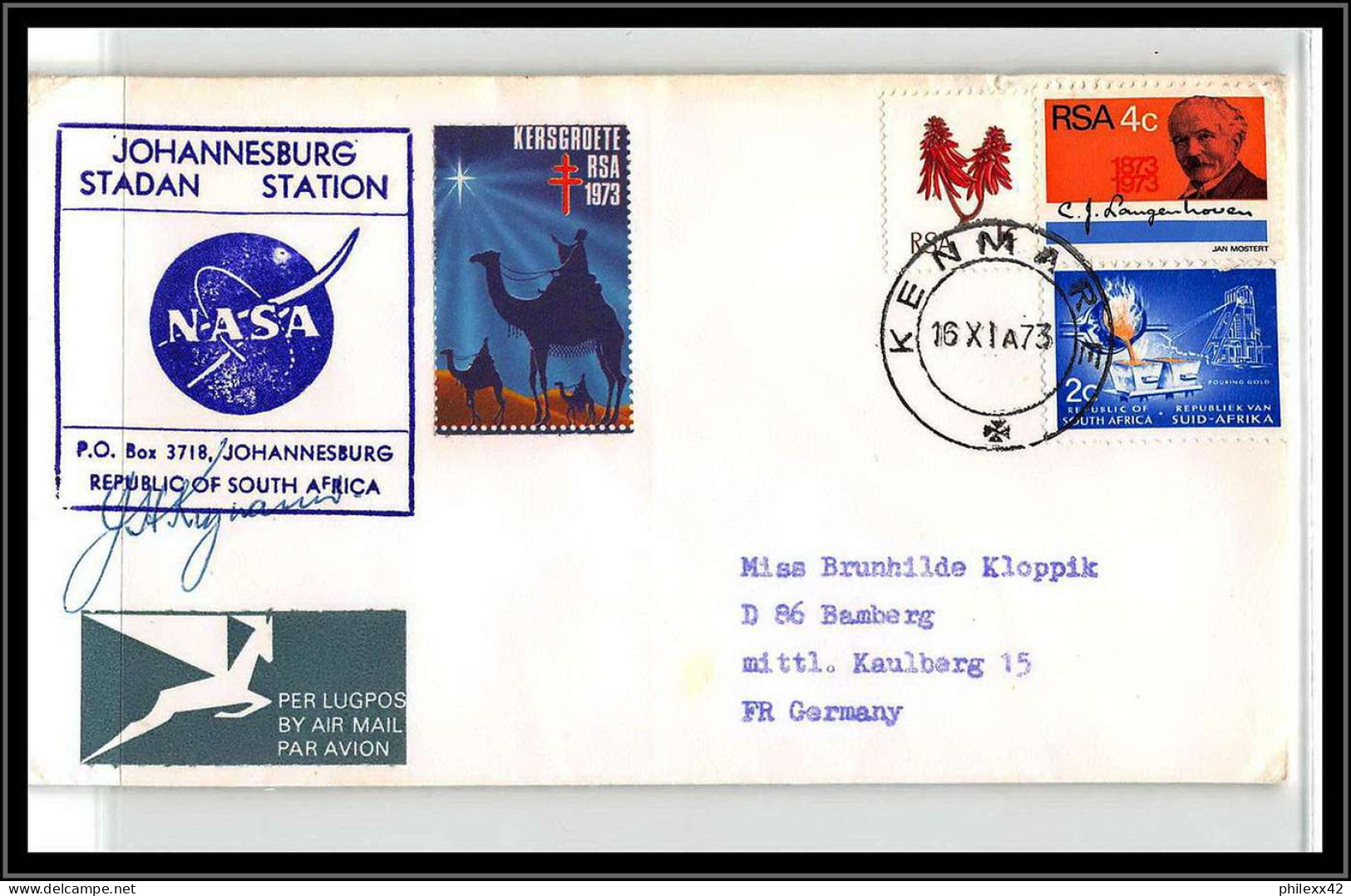 66042 Skylab 4 Launch 16/11/1973 Johannesburg Stadan Station Rsa South Africa Signé Signed Autograph Espace Space Lettre - Afrika