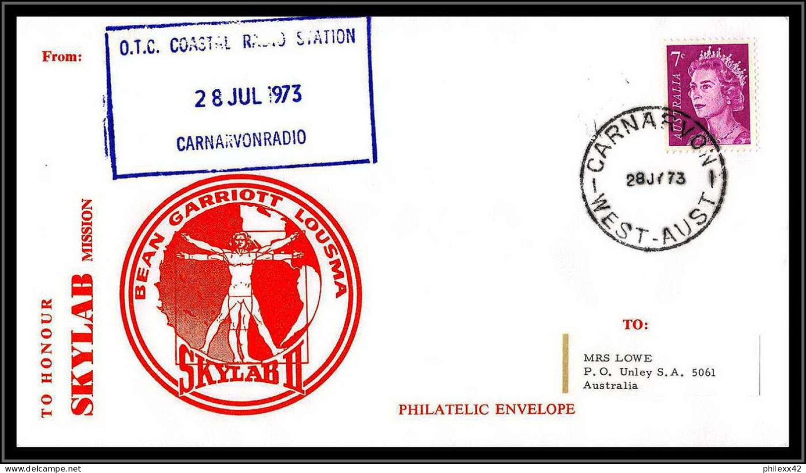 66314 Skylab 3 28/7/1973 Carnarvon Radio Australia Australie Espace Space Lettre Cover - Oceania