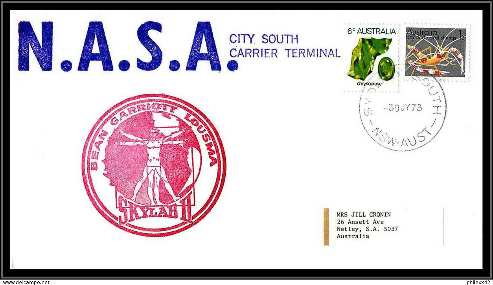 66401 Skylab 3 Nasa City South Carrier Terminal 30/7/1973 Autralie Australia Espace Space Lettre Cover - Oceania