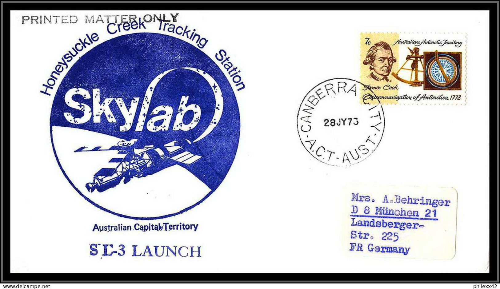 66408 Skylab 3 Launch 28/7/1973 Autralian Antarctic Territory Australia Espace Space Lettre Cover - Oceania