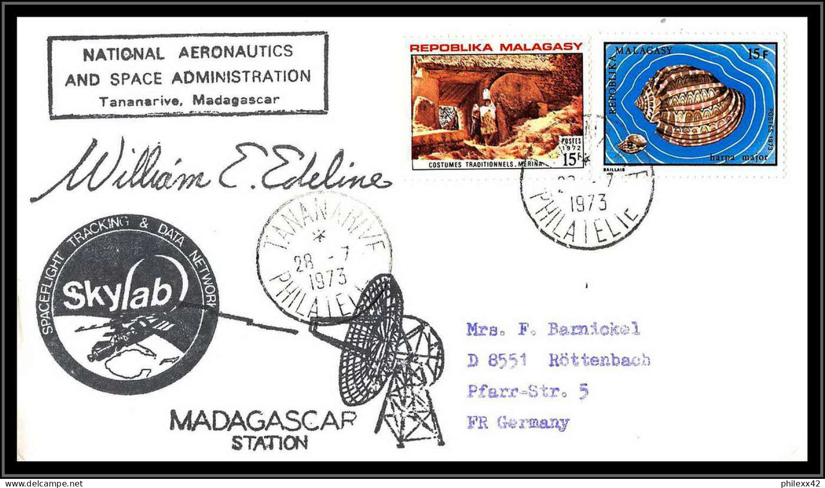 66540 Skylab 3 28/7/1973 Madagascar Malagasy USA Signé Signed Autograph Espace Space Lettre Cover - Africa