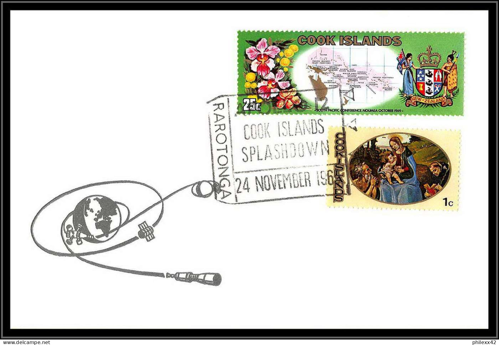 66543 Apollo 12 Splashdown 24/11/1969 Rarotonga Cook Islands Espace Space Lettre Cover - Oceanië