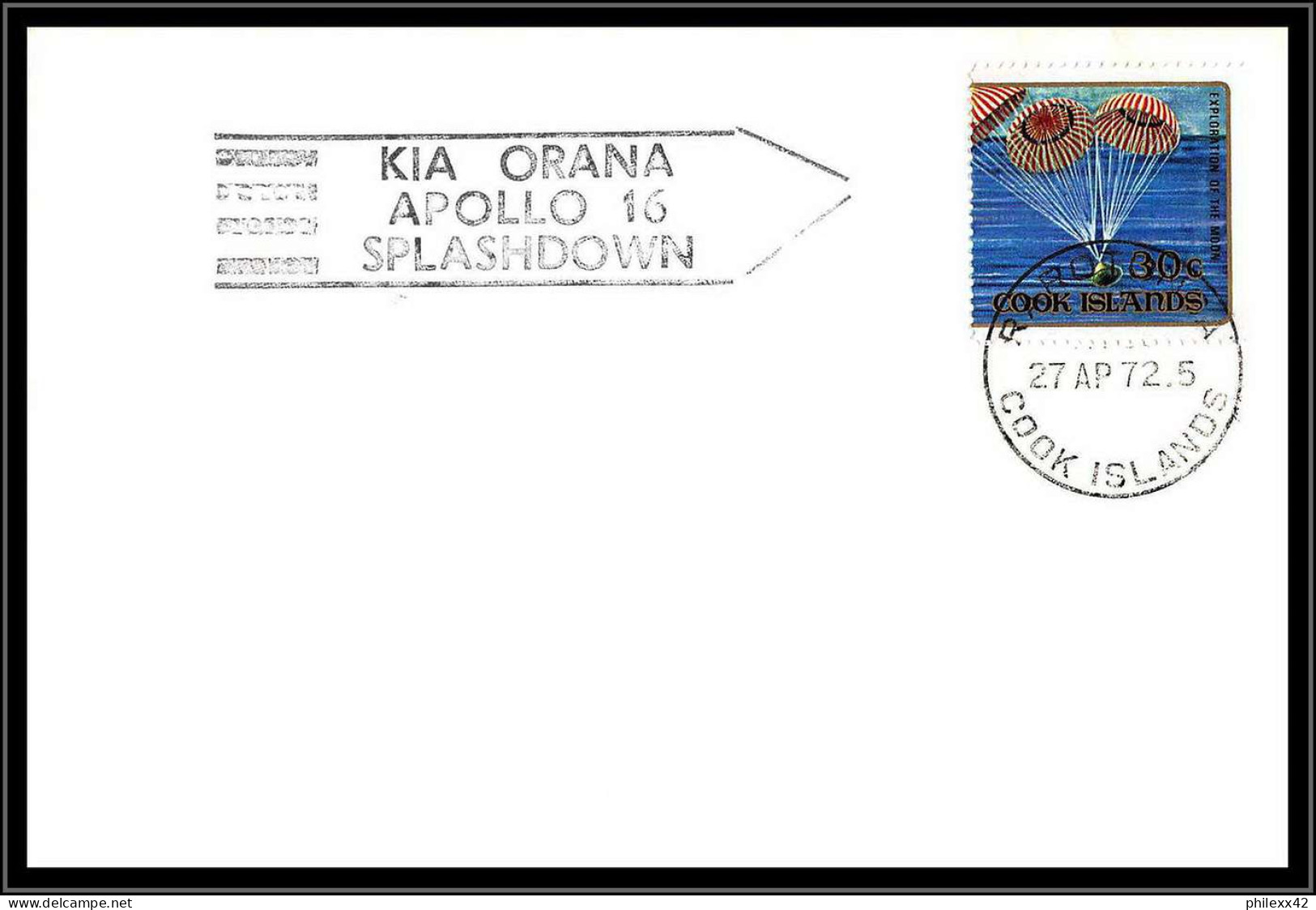 66550 Kia Orana Apollo 16 Splashdown 27/4/1972 Rarotonga Cook Islands Espace Space Lot 2 Lettre Cover - Oceania