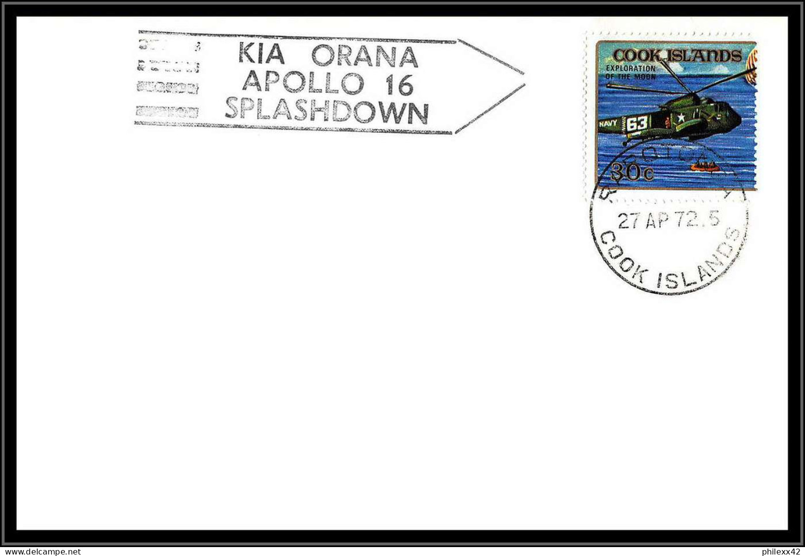 66550 Kia Orana Apollo 16 Splashdown 27/4/1972 Rarotonga Cook Islands Espace Space Lot 2 Lettre Cover - Oceania