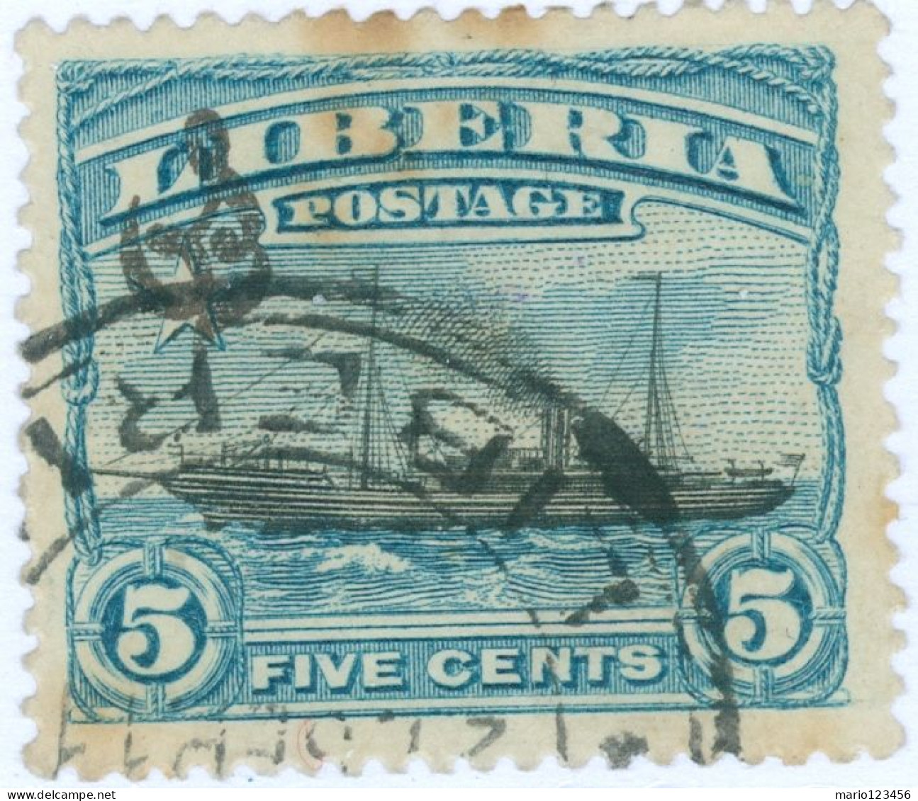 LIBERIA, NAVI, 1909, FRANCOBOLLI USATI Scott:LR O61, Yt:LR S61 - Liberia