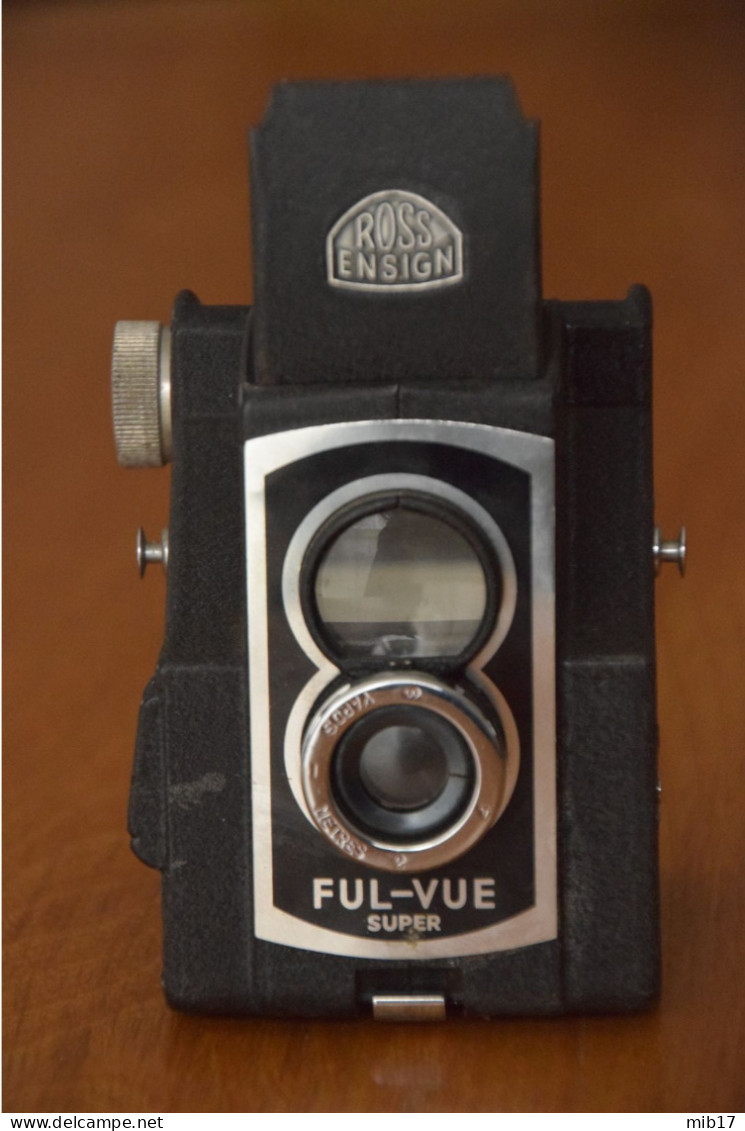 Appareil Photo Ancien ROSS ENSIGN - FUL-VUE Super Avec Sac Film 620 - Pub A HAMONIC - NANTES - Cameras