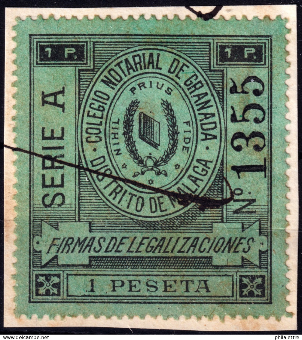 ESPAGNE / ESPANA / SPAIN - COLEGIO NOTARIAL GRANADA (DISTRITO DE MALAGA) Sello Fiscal 1 Ptas Negro/verde - Usado - Fiscali