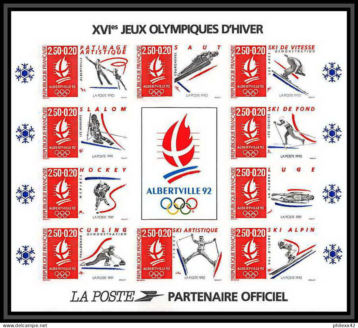 France BF Bloc N°14 Jeux Olympiques (olympic Games) ALBERTVILLE 1992 Non Dentelé ** MNH Imperf Cote 500 - Winter 1992: Albertville