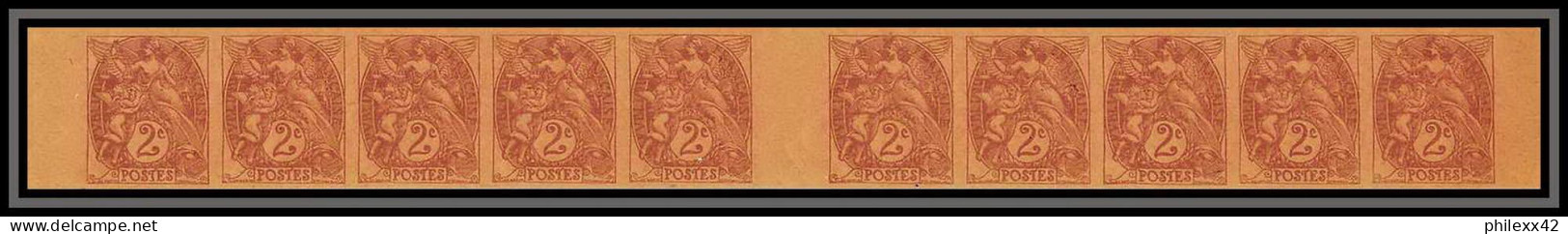 France N°108 Type Blanc PAPIER GC RR Non Dentelé ** MNH Imperf Bande De 10 Interpanneaux Gutter Cote Maury 1500 - 1872-1920