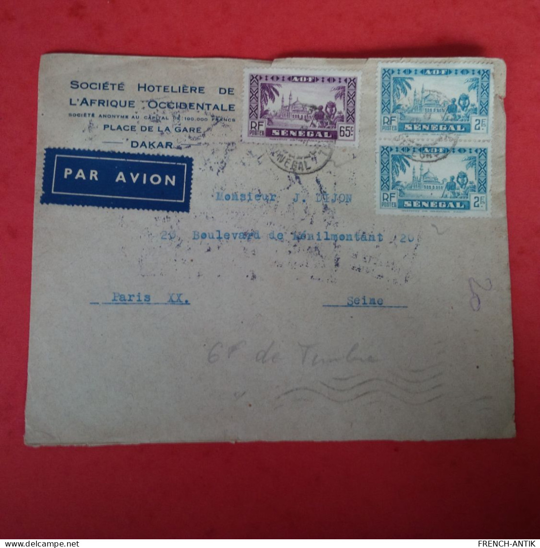 LETTRE DAKAR POUR PARIS CACHET AIR FRANCE 1938 - Lettres & Documents