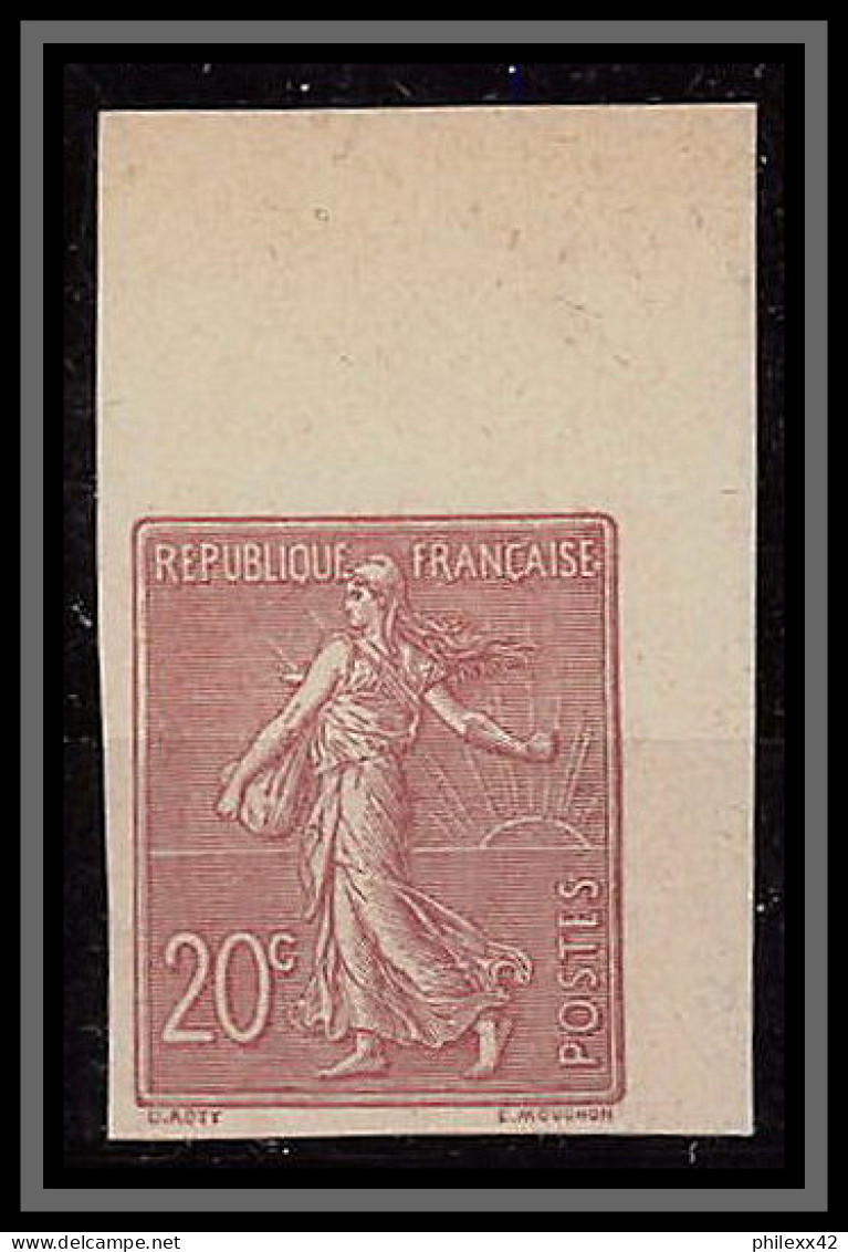 France N°131 20 C Brun-lilas Type Semeuse Lignée Signé Brun Coin De Feuille Superbe Non Dentelé (*) MNH (Imperf) - 1872-1920