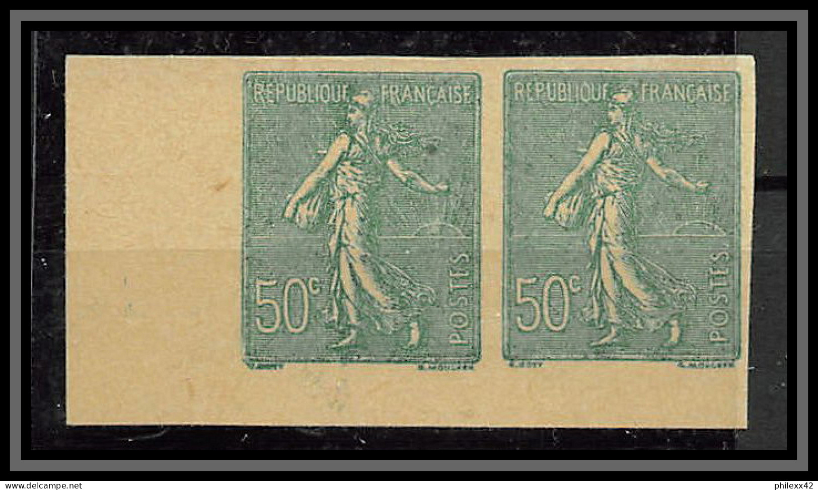 France N°199 50 C Type Semeuse Lignée (*) Mint No Gum TB Cote 280 Non Dentelé Imperf Paire - 1872-1920