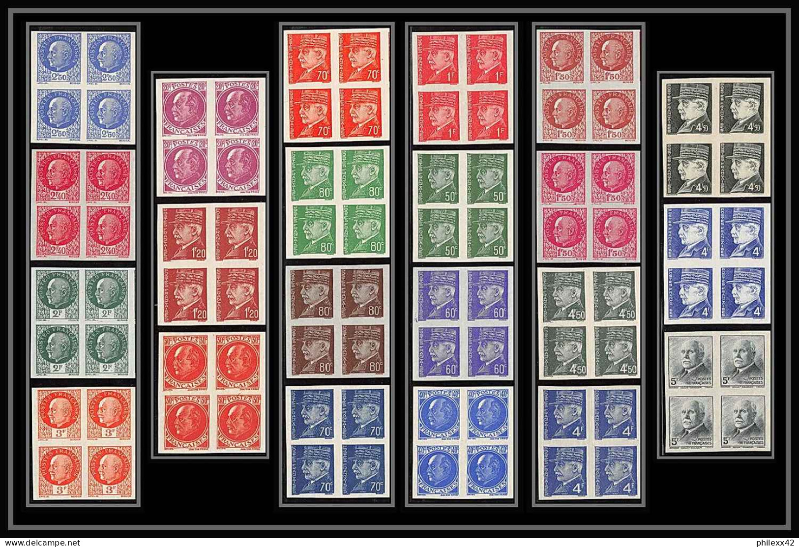 France N°505 / 524 Serie Marechal Petain Bloc 4 Complet RRR 88 Timbres Non Dentelé ** MNH (Imperf)  - 1941-1950