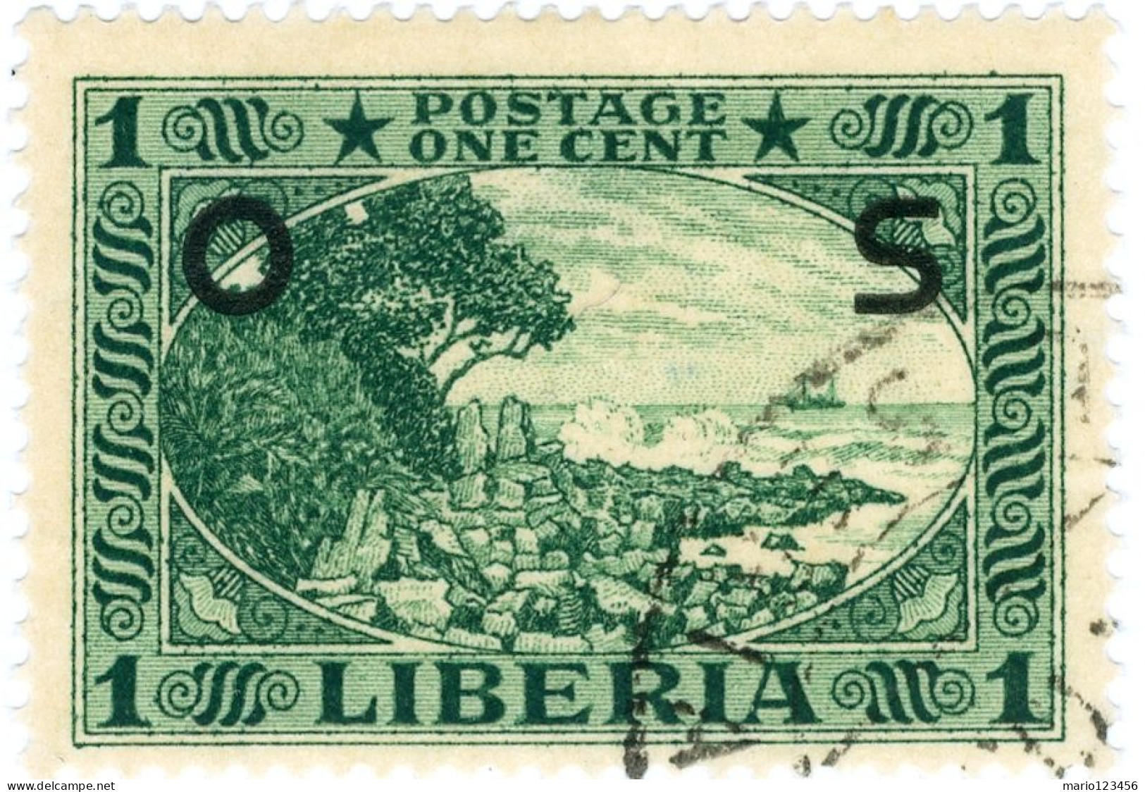 LIBERIA, PAESAGGI, LANDSCAPE, 1920, FRANCOBOLLI USATI Scott:LR O116, Yt:LR S108 - Liberia