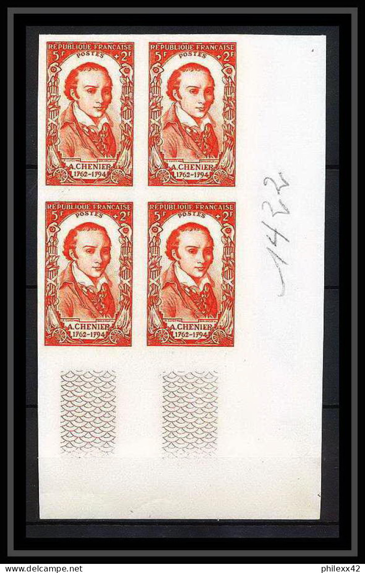 France N°867 André-Marie De Chénier Revolution Francaise 1789 1950 Bloc 4 Essai Trial Proof Non Dentelé ** MNH Imperf - 1951-1960