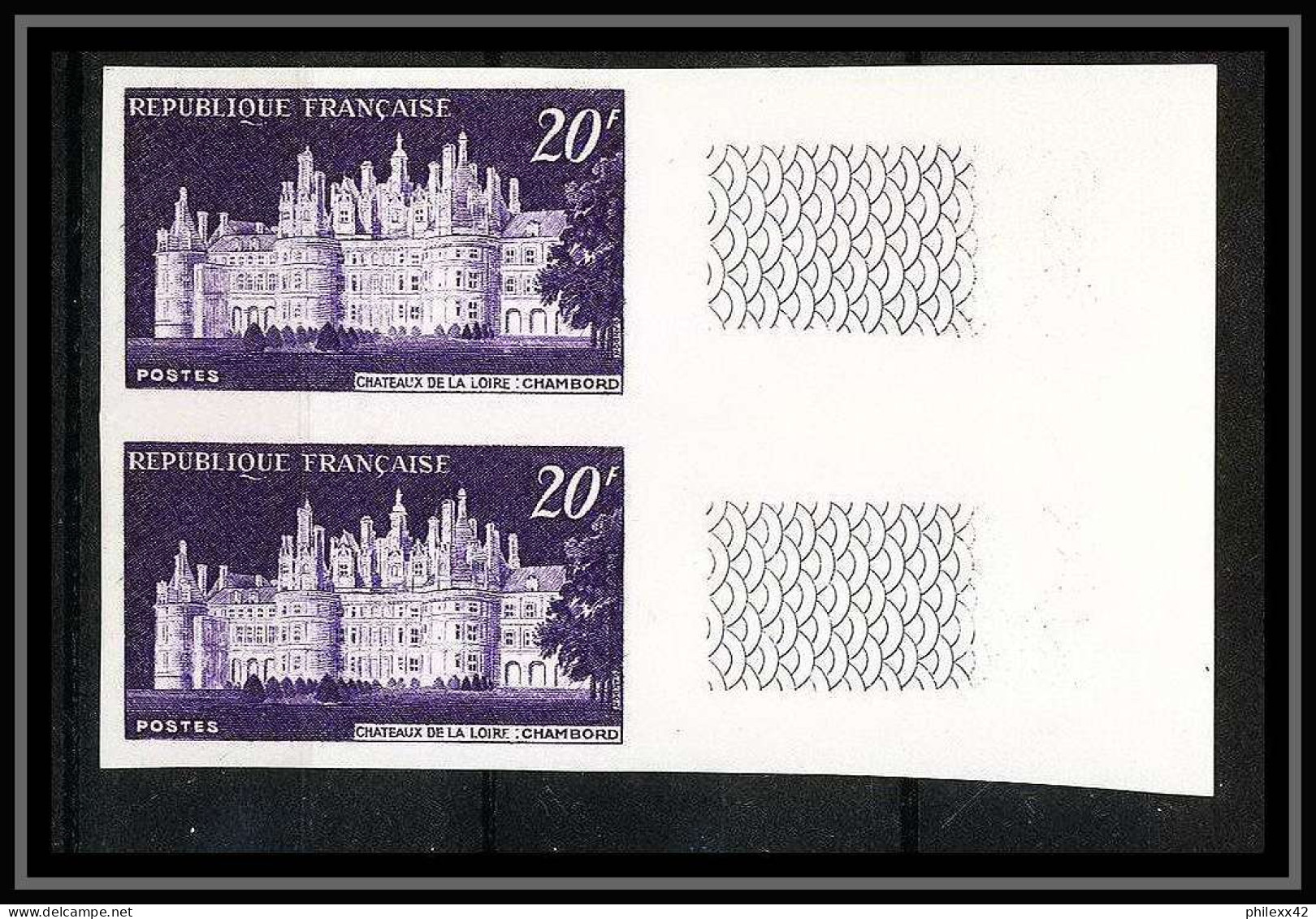 France N°924 Château (castle) Chambord Paire Non Dentelé ** MNH (Imperf) - 1951-1960