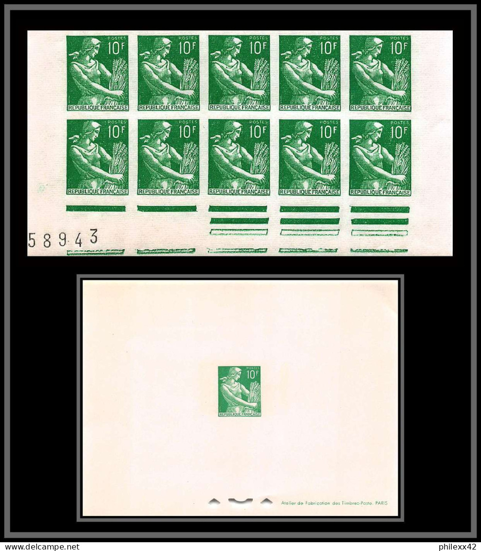 France N°1115A Moisonneuse Bloc De 10 Bord De Feuille RR Non Dentelé ** MNH (Imperf) + Epreuve De Luxe RRR - 1951-1960