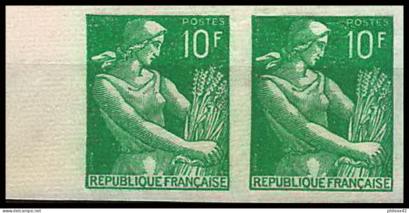 France N°1115A Moisonneuse Non Dentelé ** MNH (Imperf) Cote Maury 60 Euros Paire - 1951-1960