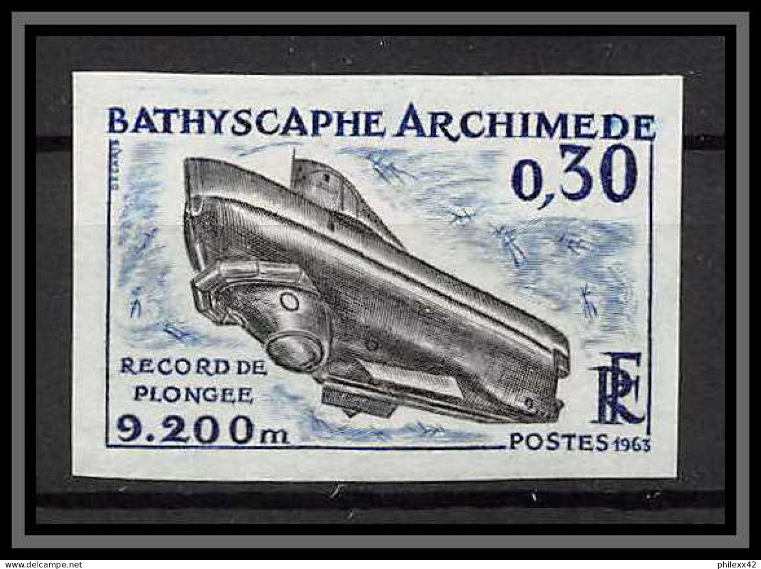 France N°1368 Bathyscaphe Archimède Non Dentelé ** MNH (Imperf) Bathyscaph Discount - Sous-marins