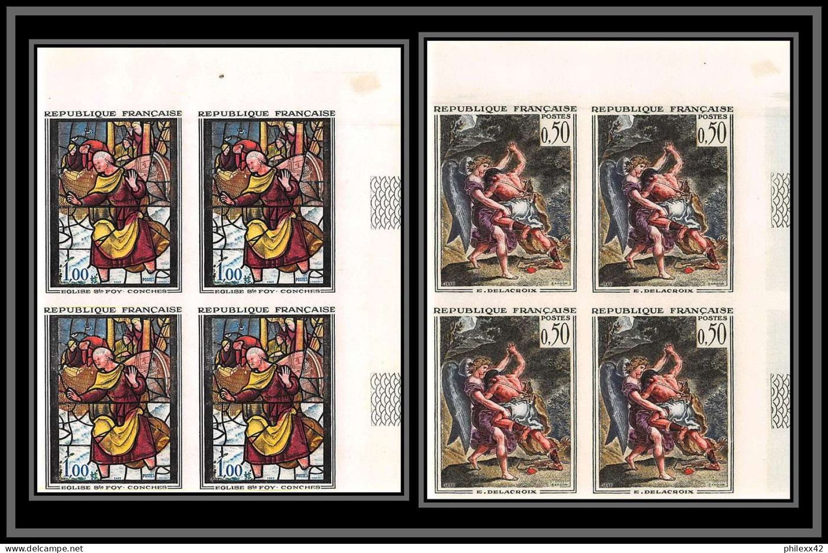 France N°1376/1377 Lutte Jacob Delacroix Sainte Foy Conches Tableau Painting Non Dentelé Imperf Cote 840 Bloc 4 - 1961-1970
