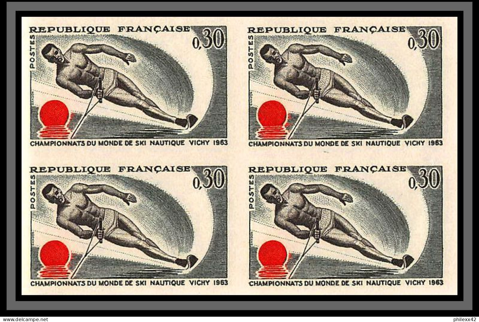 France N°1395 Championnats Du Monde Waterski Ski Nautique Vichy Non Dentelé ** MNH (Imperf) Bloc 4 Cote 260 Euros - Sci Nautico