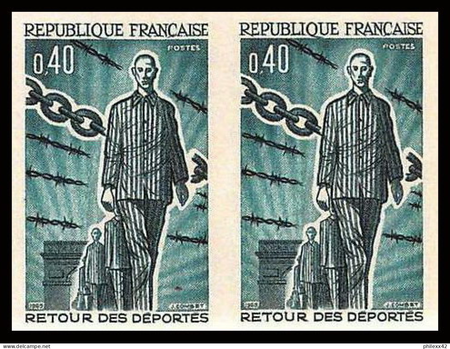 France N°1447 Retour Des Déportés 1965 Non Dentelé ** MNH (Imperf) Cote Maury 70 Euros Paire - 1961-1970