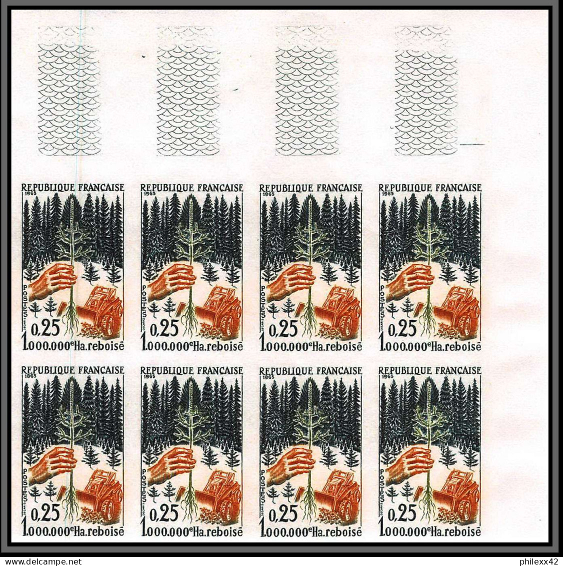 France N°1460 Millionième Hectare Reboisé Foret Forest Non Dentelé ** MNH Imperf Bloc De 8 Coin De Feuille  - 1961-1970