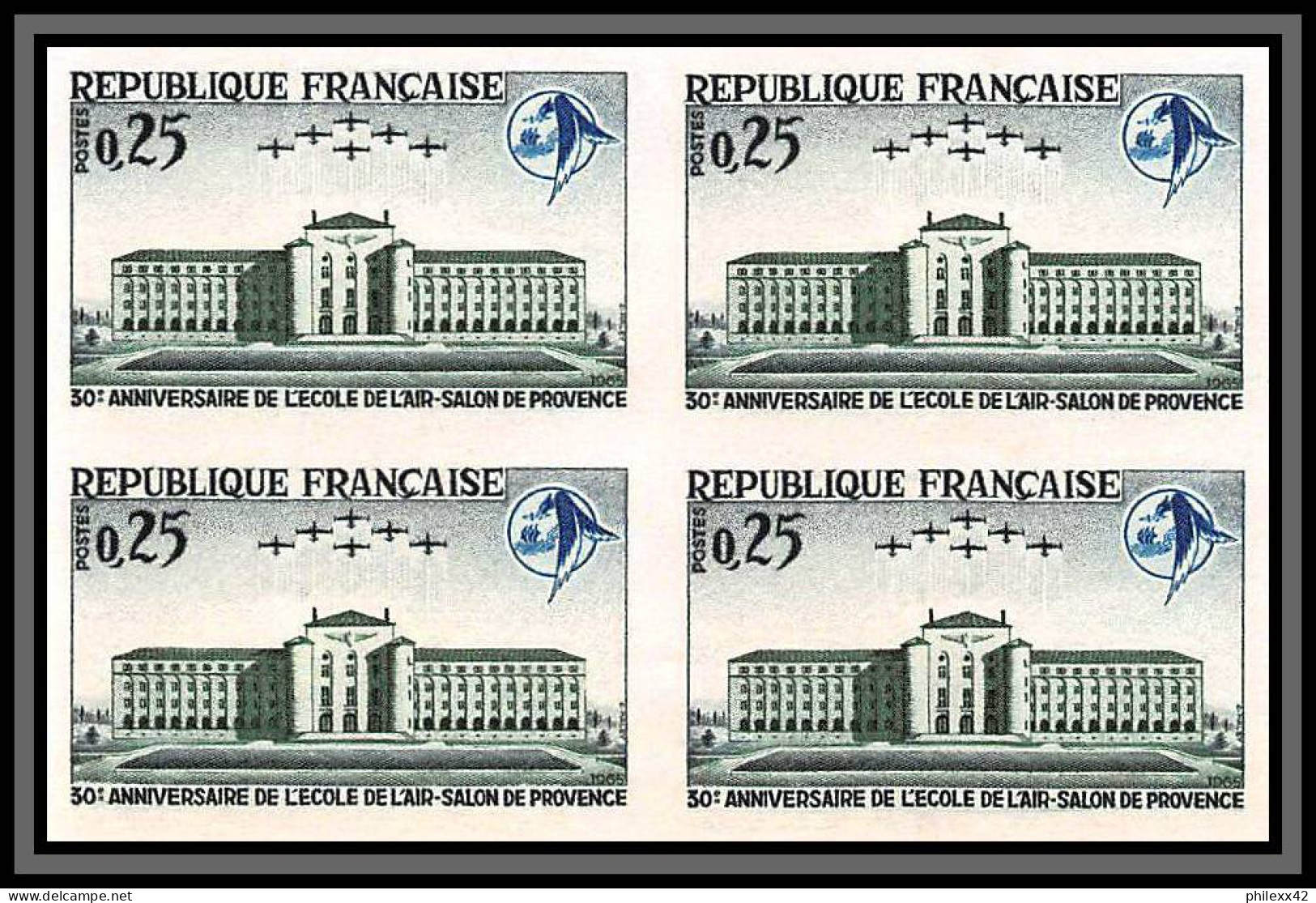 France N°1463 Ecole De L'Air Salon De Provence Aviation Militaire Non Dentelé ** MNH Imperf Cote Maury 300 Euros Bloc 4 - 1961-1970