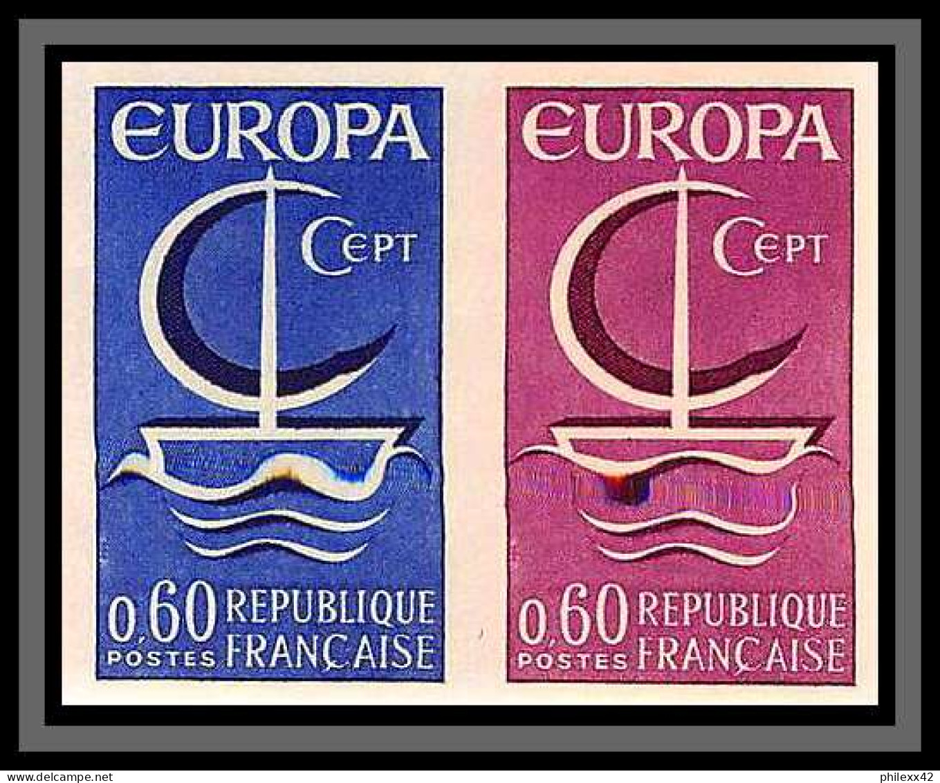 France N°1491 Europa 1966 (trial Color Proof) Non Dentelé Imperf ** MNH Bande 3 Essai Essais - 1966