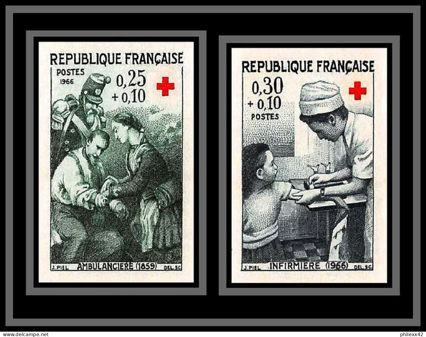 France N°1508/1509 Croix Rouge (red Cross) 1966 Ambulancière Ambulance Non Dentelé ** MNH (Imperf) - 1961-1970